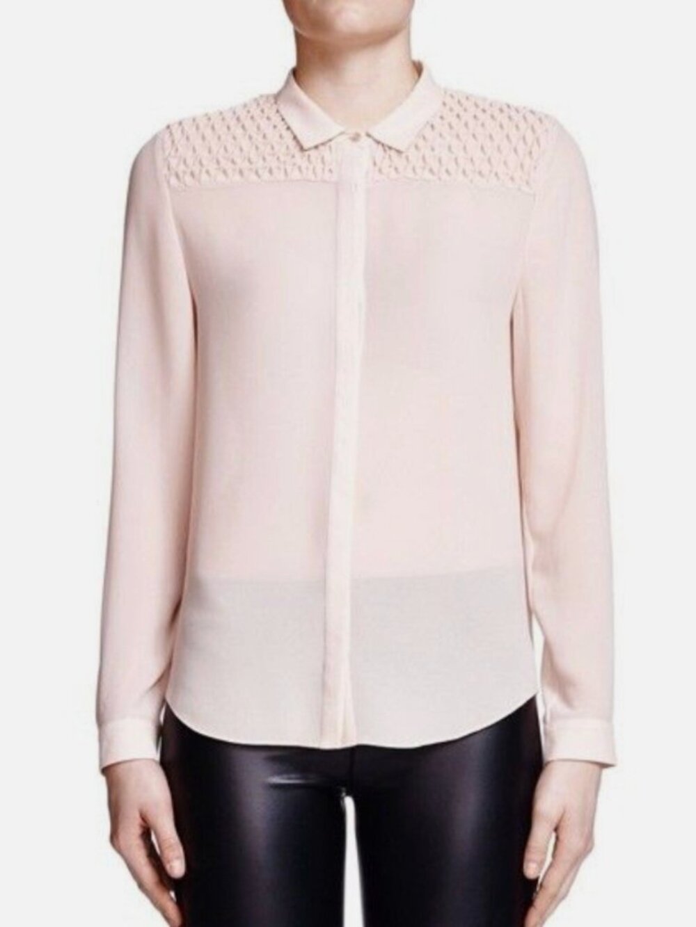 The Kooples Button Down Shirt Smocked Yoke Small Pink